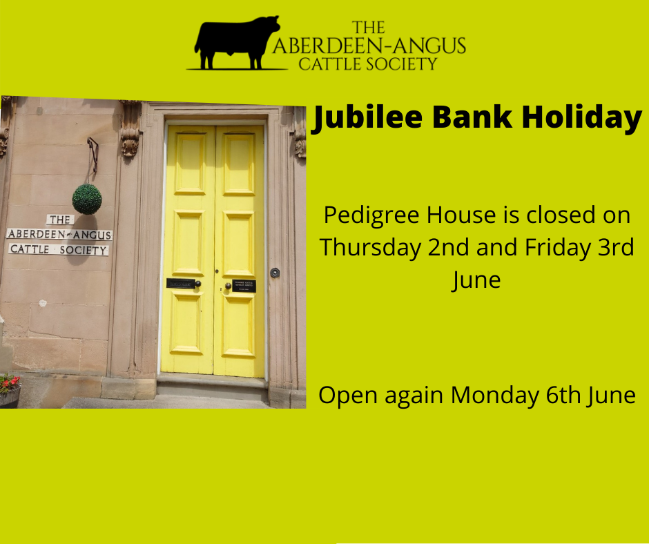 Office closed for Jubilee Bank Holiday AberdeenAngus Cattle Society
